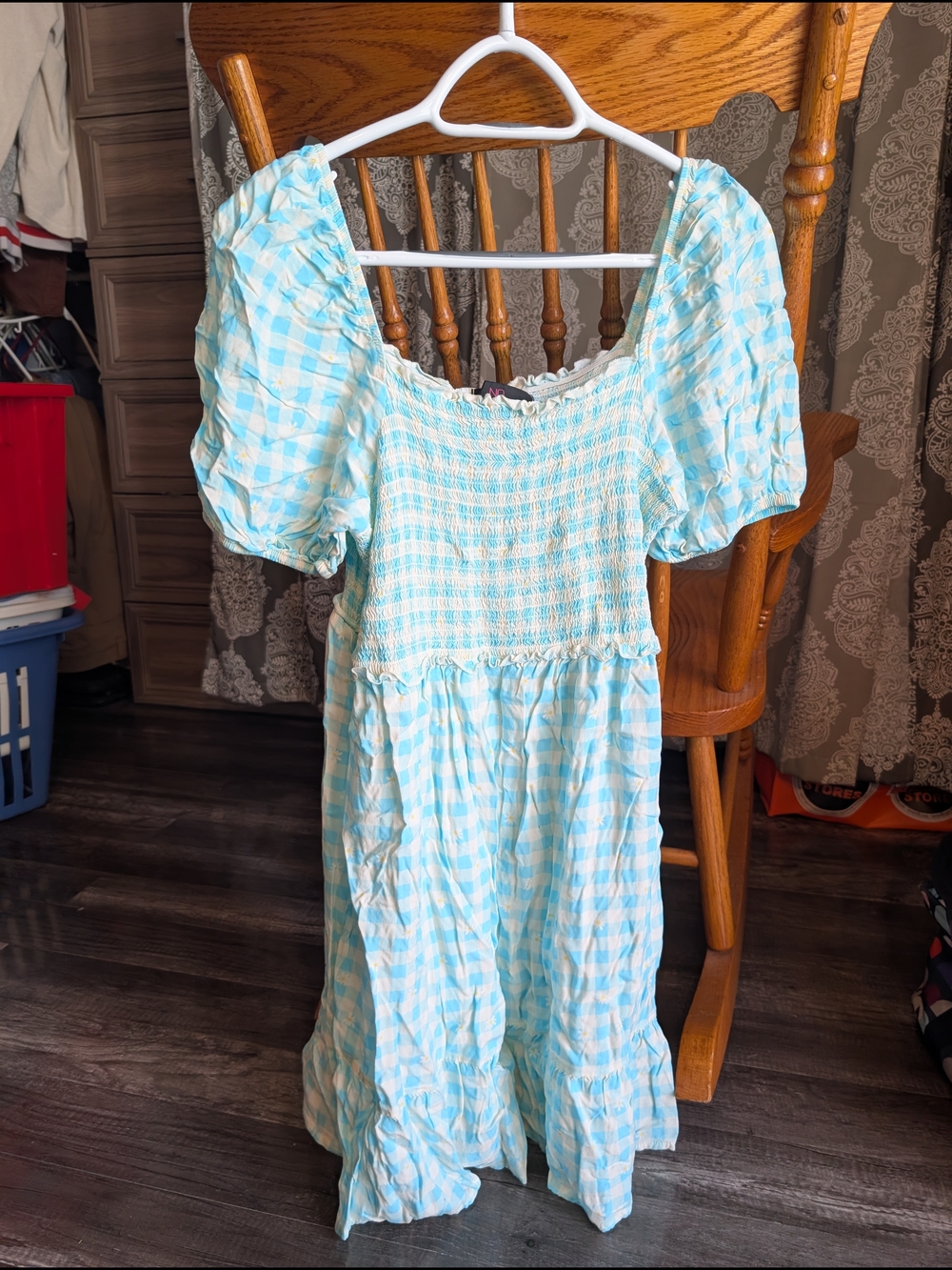 NOBO Light Blue Gingham Smocked Mini Dress